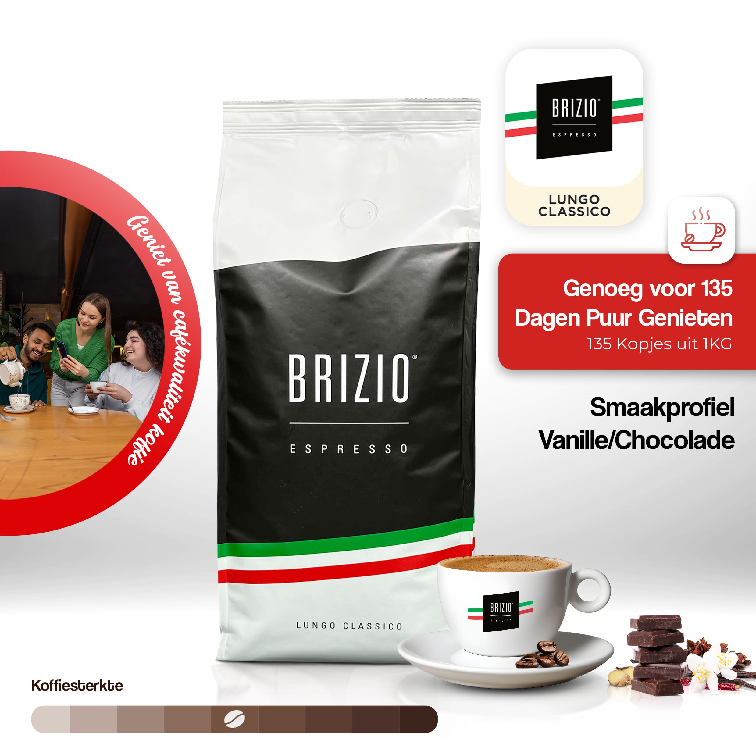 Brizio Lungo 1kg Italiaanse koffiebonen voor espresso en filter