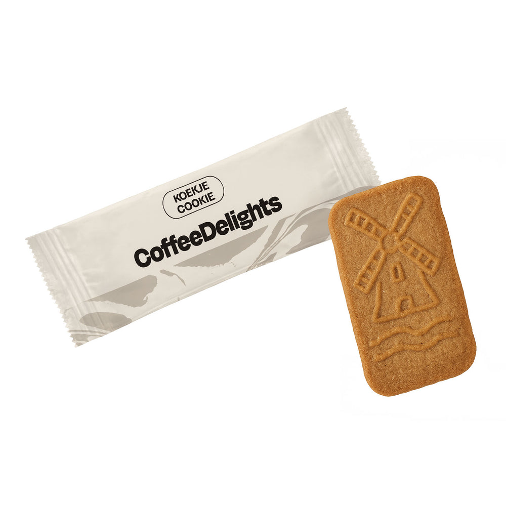 Speculaas cookie from Gerrits Koffie, featuring a windmill design, individually wrapped for freshness.